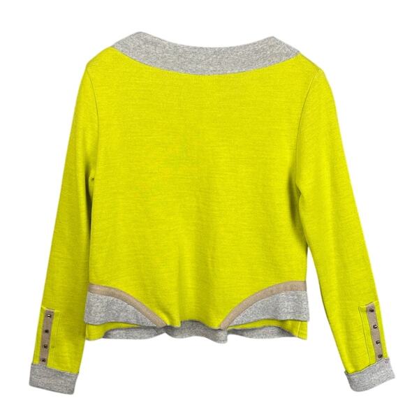 Tricot Wool Blend Sweater Made In Italy Chartreuse Gray Sequins Size 4 Designer - Picture 2 of 10